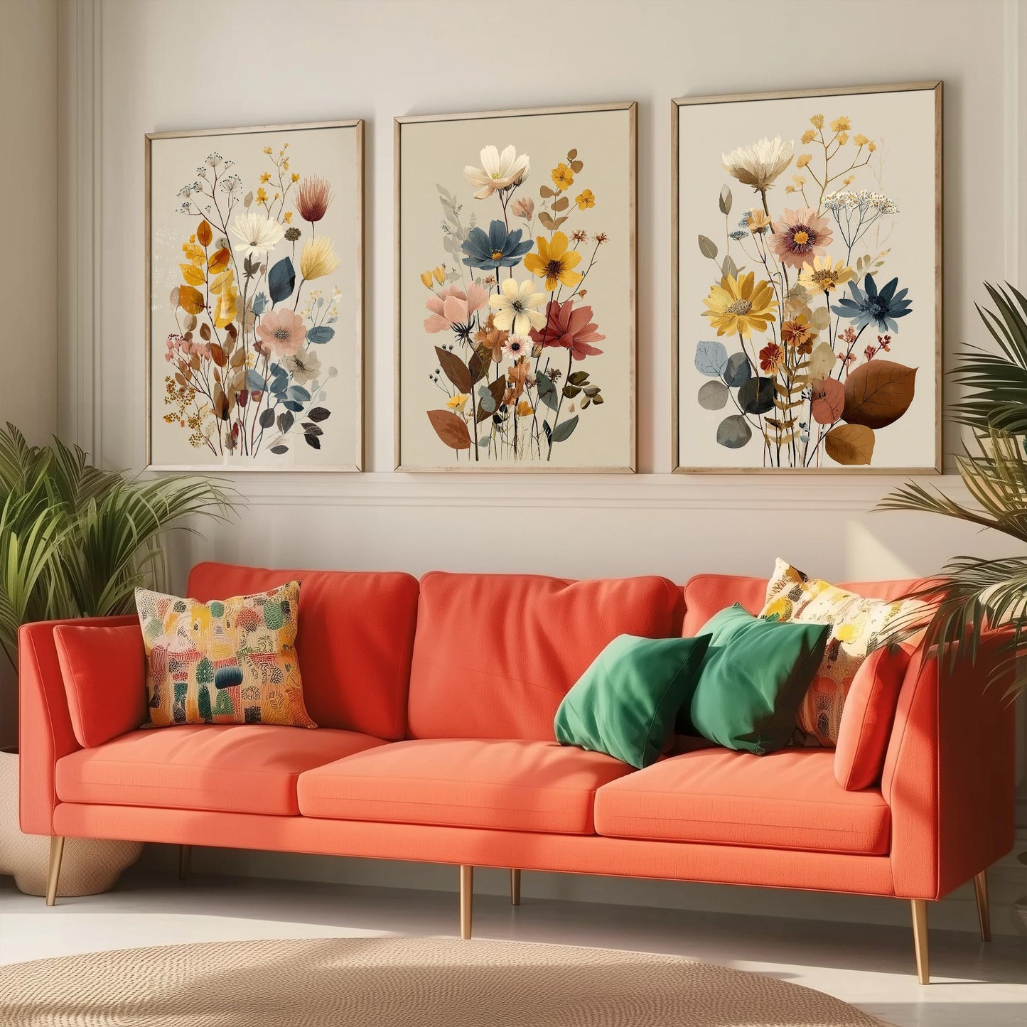Vintage Wildflower Poster Set of Three Art Prints | Cosmos Zinnia Bouquet Painting V11
