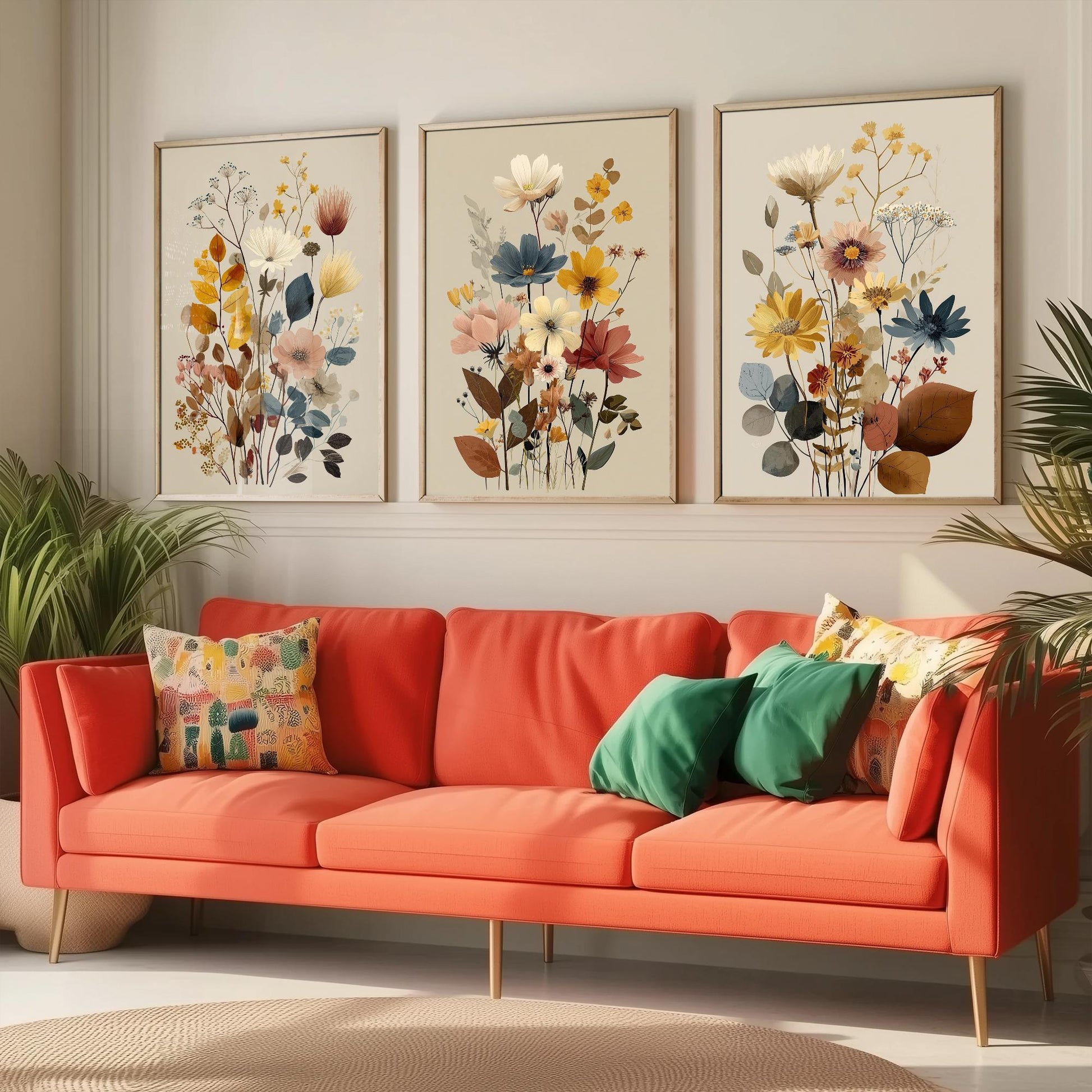 Vintage Wildflower Poster Set of Three Art Prints | Cosmos Zinnia Bouquet Painting V11