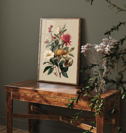 Vintage Botanical Art Print - Floral Bouquet Poster - Classic Botanical Illustration - Jewel Blooms V12 1/3