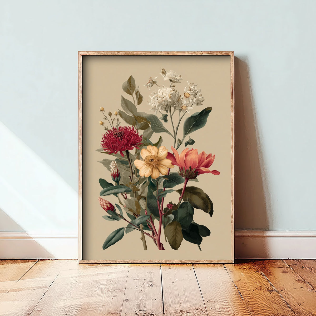 Vintage Botanical Art Print - Wildflower Bouquet Poster - Classic Botanical Illustration - Crimson Blooms V12 2/3