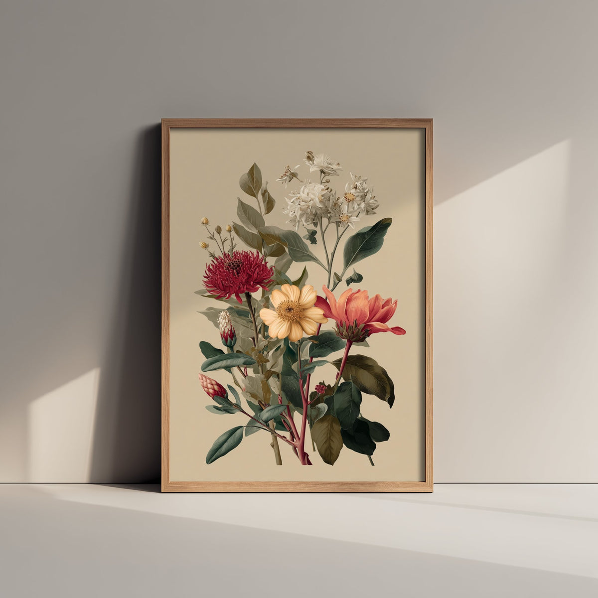 Vintage Botanical Art Print - Wildflower Bouquet Poster - Classic Botanical Illustration - Crimson Blooms V12 2/3