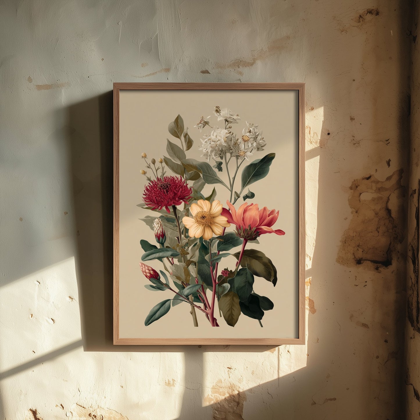 Vintage Botanical Art Print - Wildflower Bouquet Poster - Classic Botanical Illustration - Crimson Blooms V12 2/3
