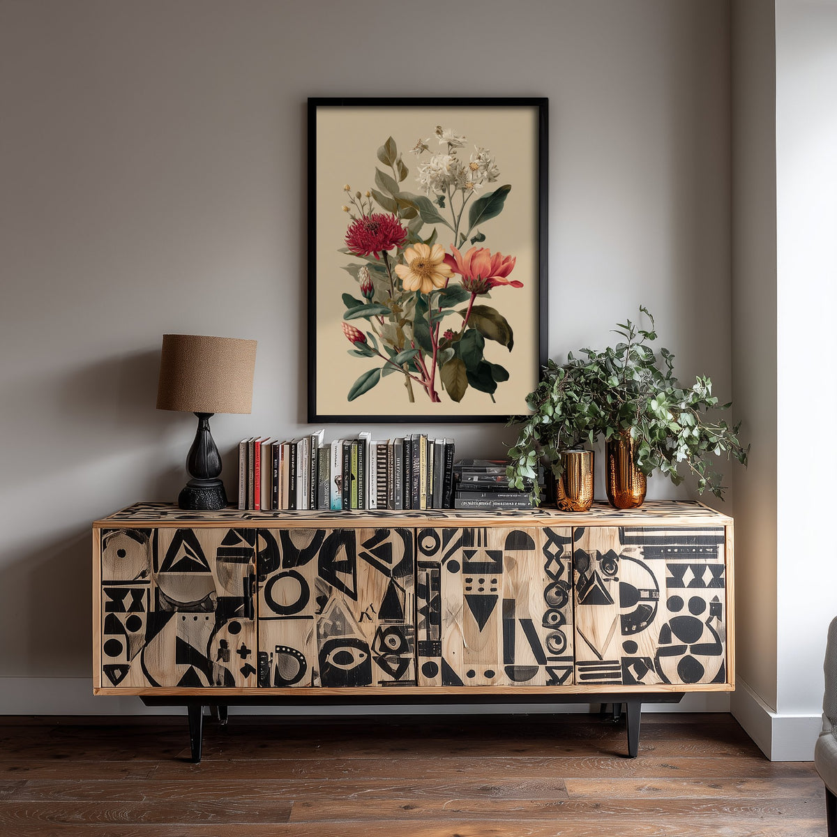 Vintage Botanical Art Print - Wildflower Bouquet Poster - Classic Botanical Illustration - Crimson Blooms V12 2/3