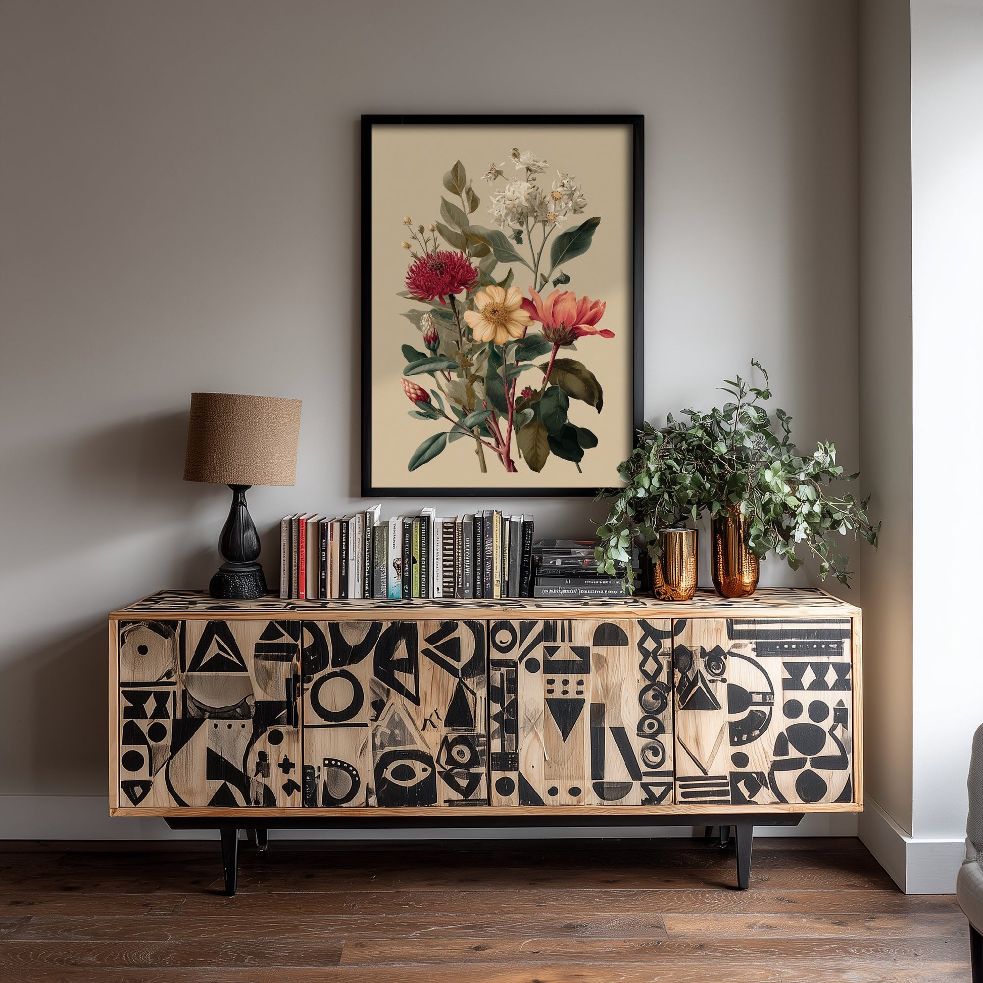 Vintage Botanical Art Print - Wildflower Bouquet Poster - Classic Botanical Illustration - Crimson Blooms V12 2/3