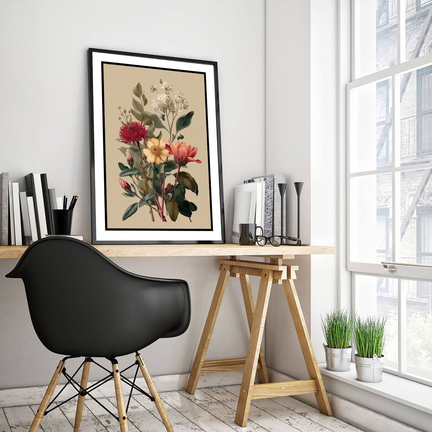 Vintage Botanical Art Print - Wildflower Bouquet Poster - Classic Botanical Illustration - Crimson Blooms V12 2/3