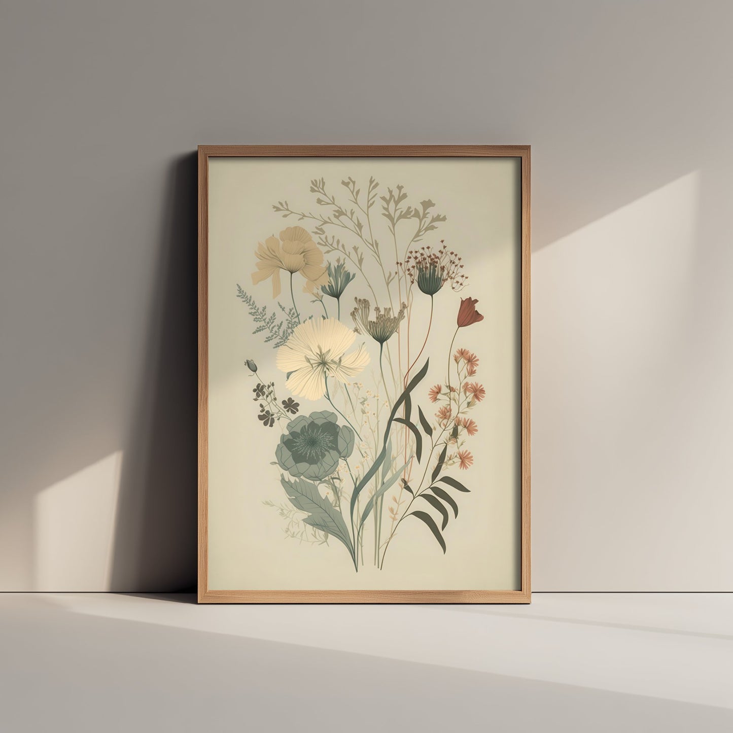 Vintage Wildflower Art Print - Botanical Poster - Muted Floral Illustration - Sage Blooms V13 1/3