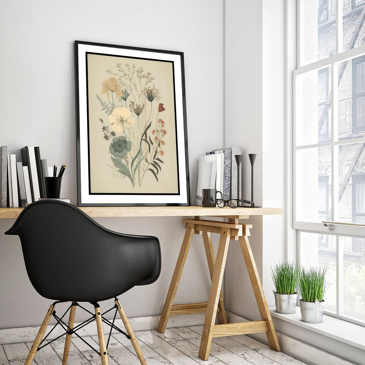 Vintage Wildflower Art Print - Botanical Poster - Muted Floral Illustration - Sage Blooms V13 1/3