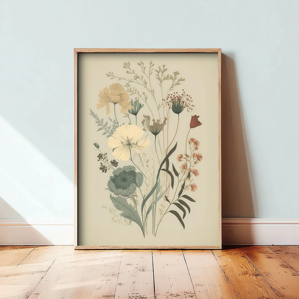 Vintage Wildflower Art Print - Botanical Poster - Muted Floral Illustration - Sage Blooms V13 1/3