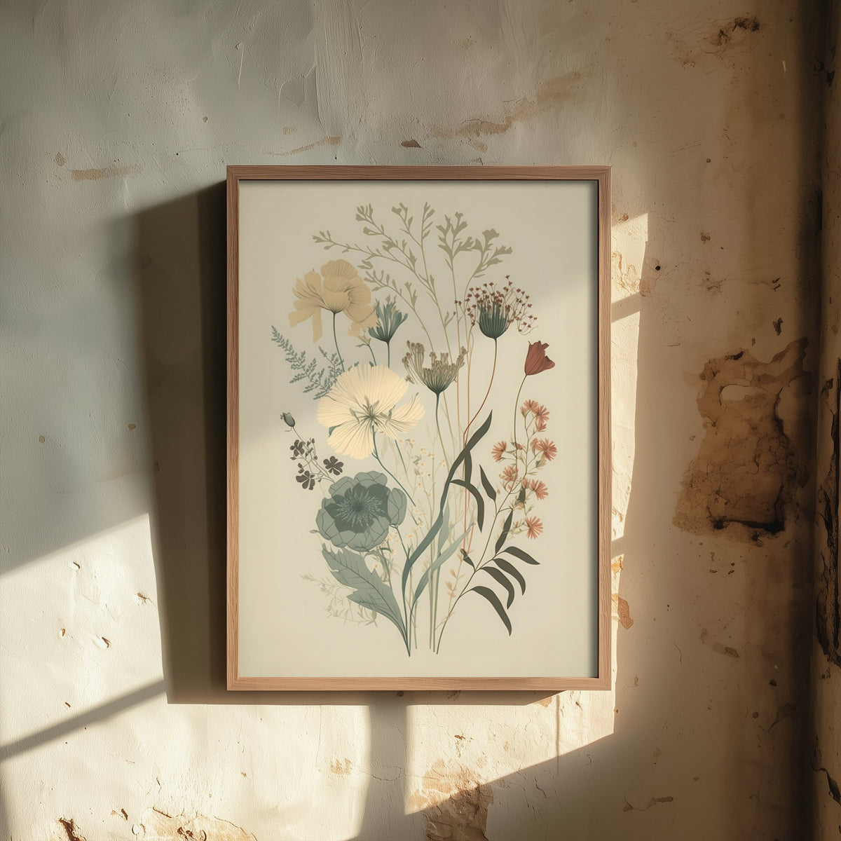 Vintage Wildflower Art Print - Botanical Poster - Muted Floral Illustration - Sage Blooms V13 1/3