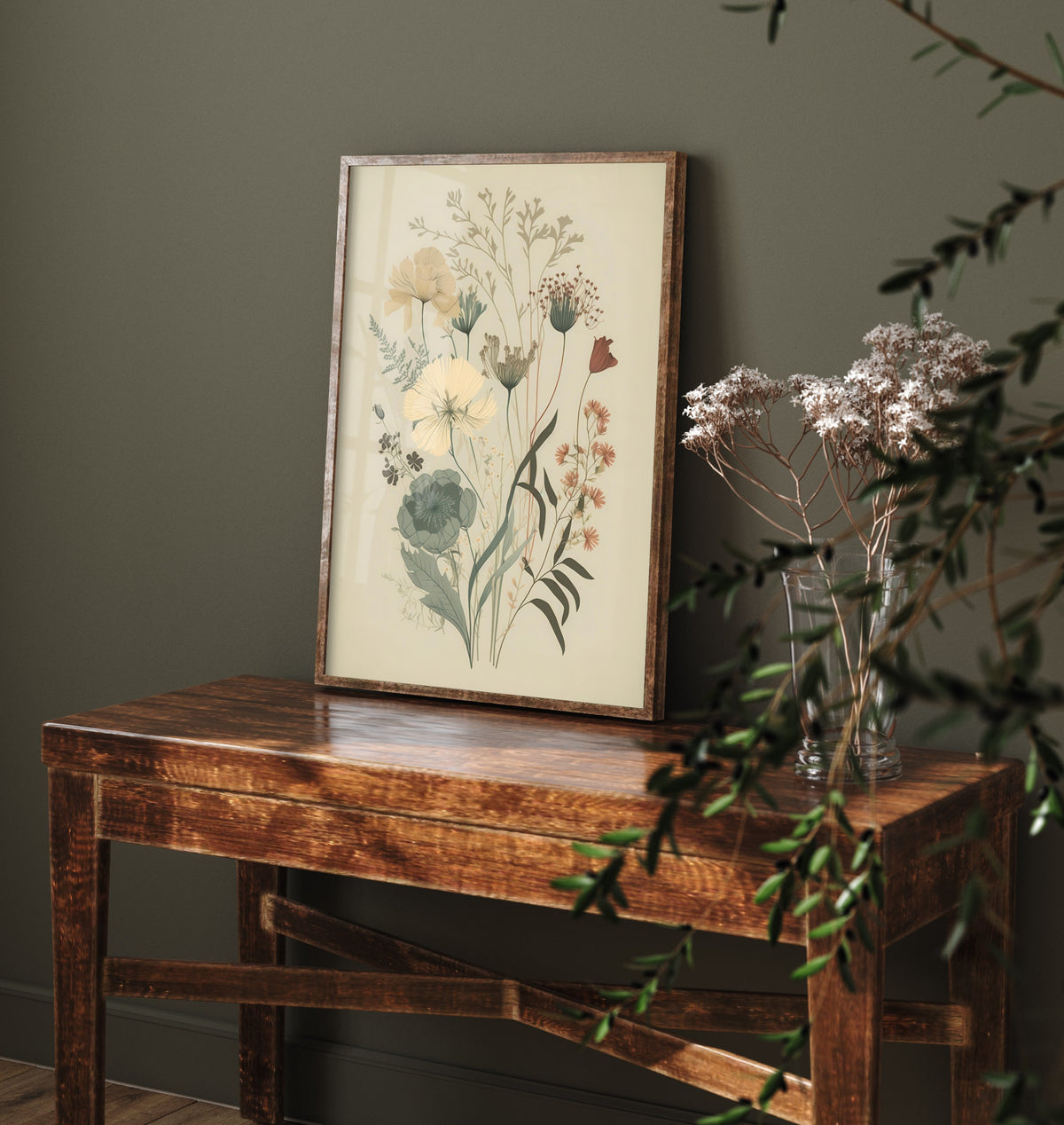 Vintage Wildflower Art Print - Botanical Poster - Muted Floral Illustration - Sage Blooms V13 1/3