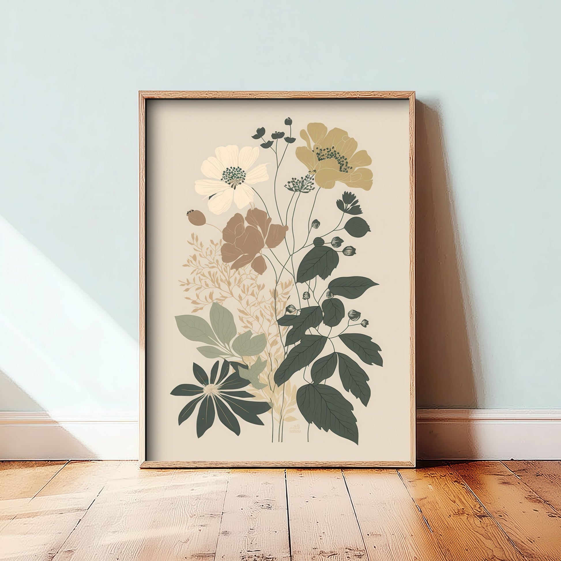 Vintage Wildflower Art Print - Botanical Poster - Muted Floral Illustration - Neutral Blooms V13 2/3