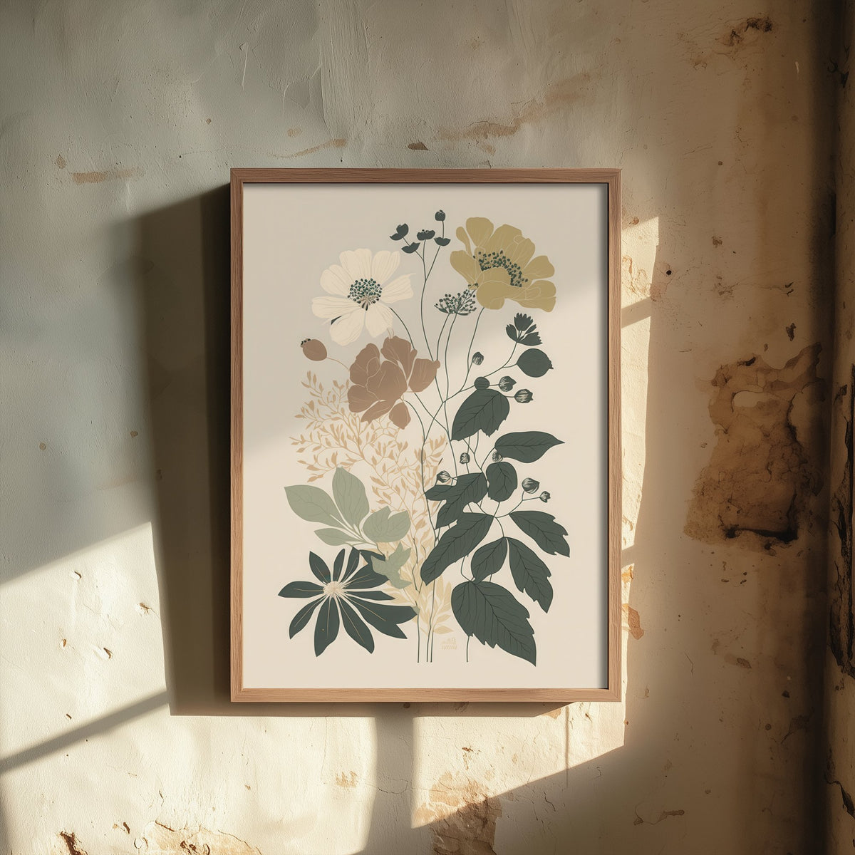Vintage Wildflower Art Print - Botanical Poster - Muted Floral Illustration - Neutral Blooms V13 2/3