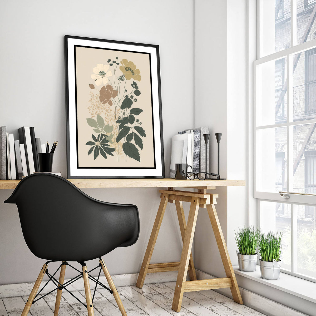 Vintage Wildflower Art Print - Botanical Poster - Muted Floral Illustration - Neutral Blooms V13 2/3