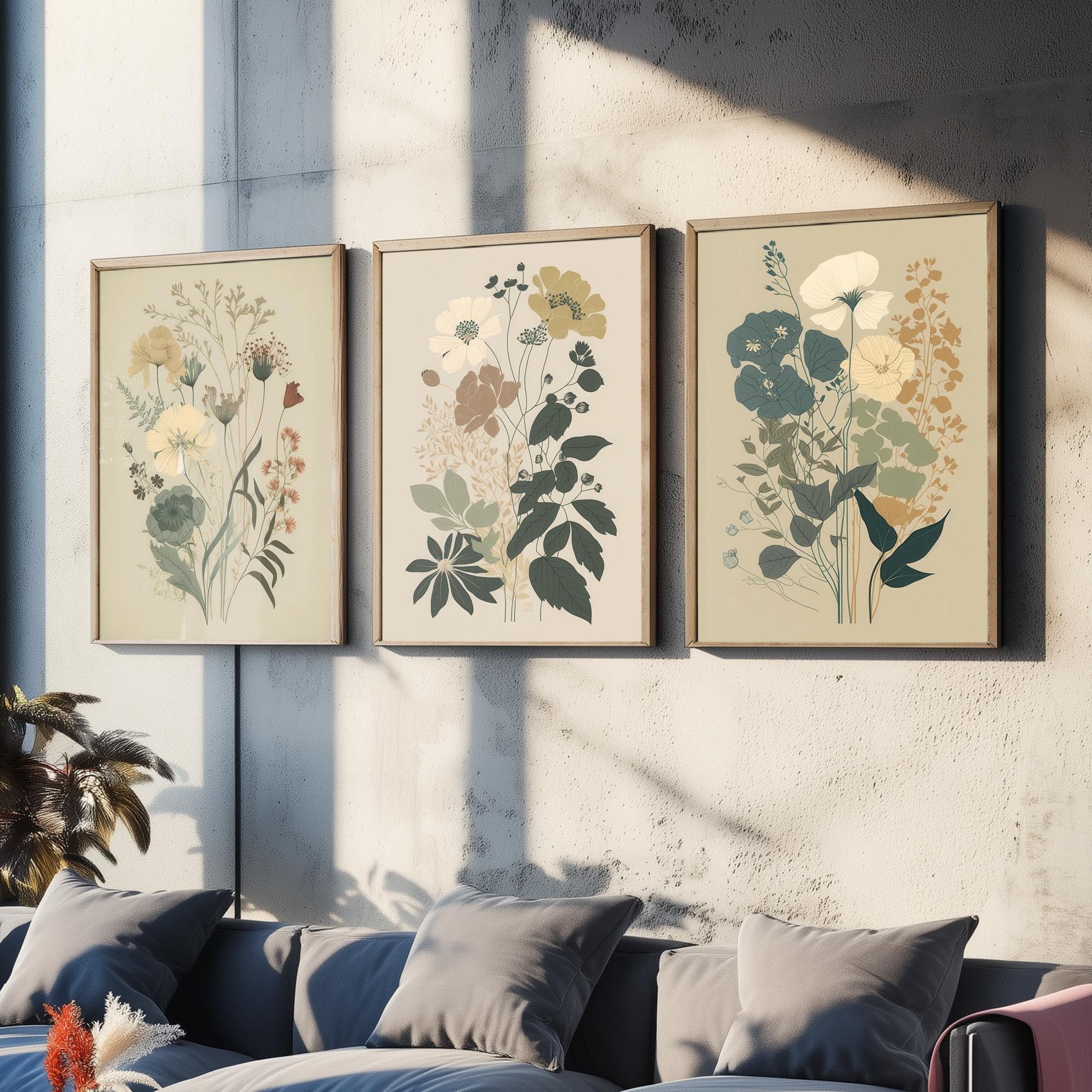 Vintage Floral Poster Set of Three Art Prints | Poppy Cosmos Folk Art Illustration V13