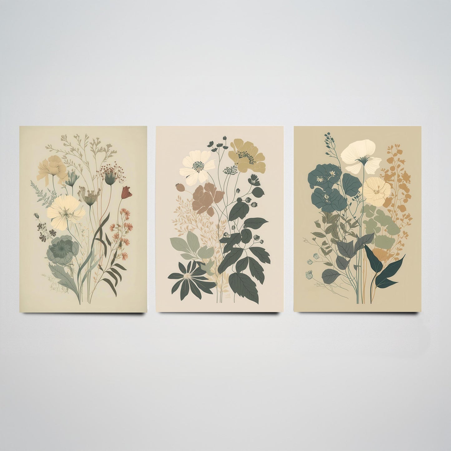 Vintage Floral Poster Set of Three Art Prints | Poppy Cosmos Folk Art Illustration V13