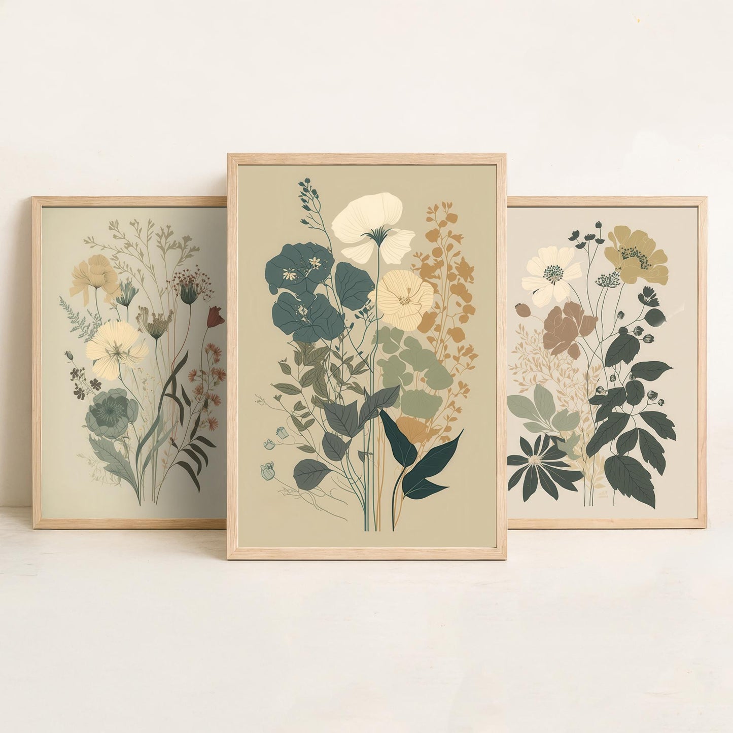 Vintage Floral Poster Set of Three Art Prints | Poppy Cosmos Folk Art Illustration V13