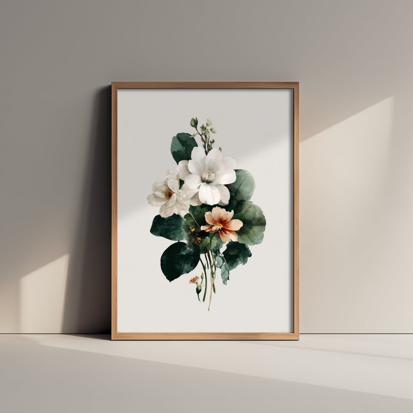 Vintage Flower Watercolour Art Print - Bouquet Poster - Botanical Watercolour - Green White Blooms V14 2/3