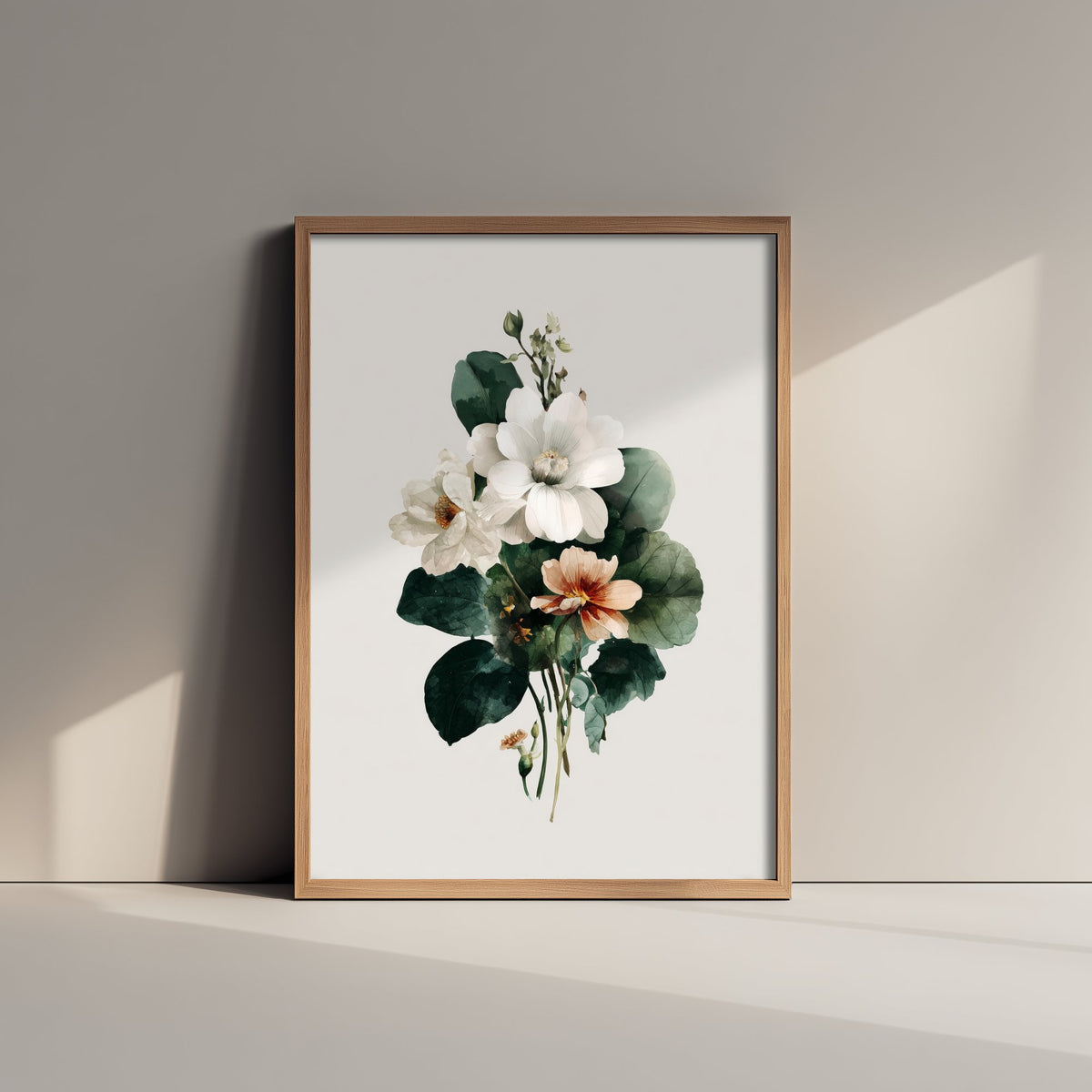Vintage Flower Watercolour Art Print - Bouquet Poster - Botanical Watercolour - Green White Blooms V14 2/3