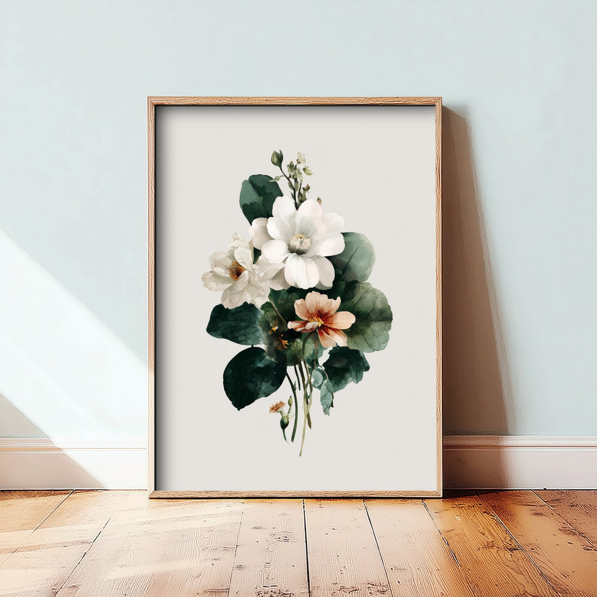 Vintage Flower Watercolour Art Print - Bouquet Poster - Botanical Watercolour - Green White Blooms V14 2/3