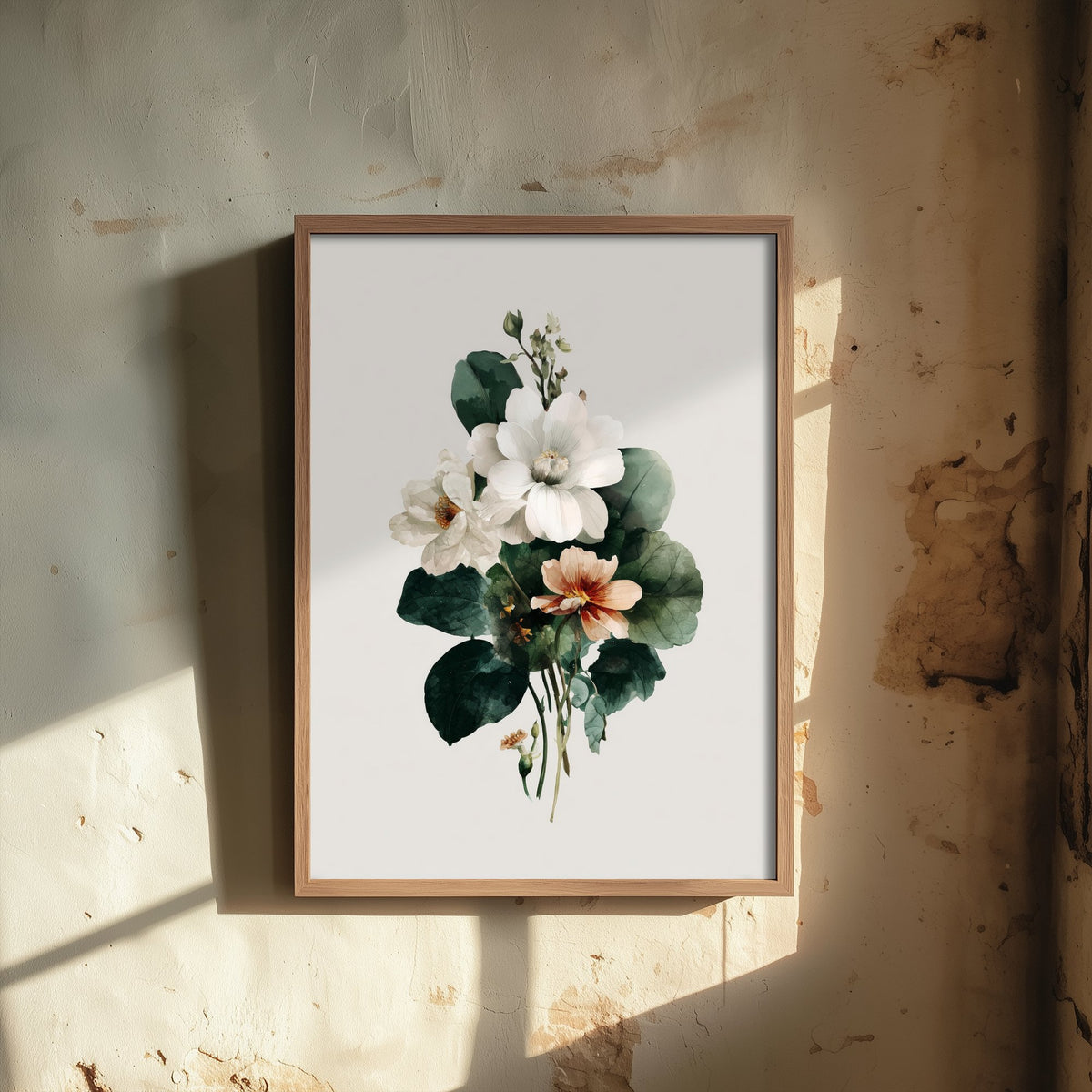Vintage Flower Watercolour Art Print - Bouquet Poster - Botanical Watercolour - Green White Blooms V14 2/3