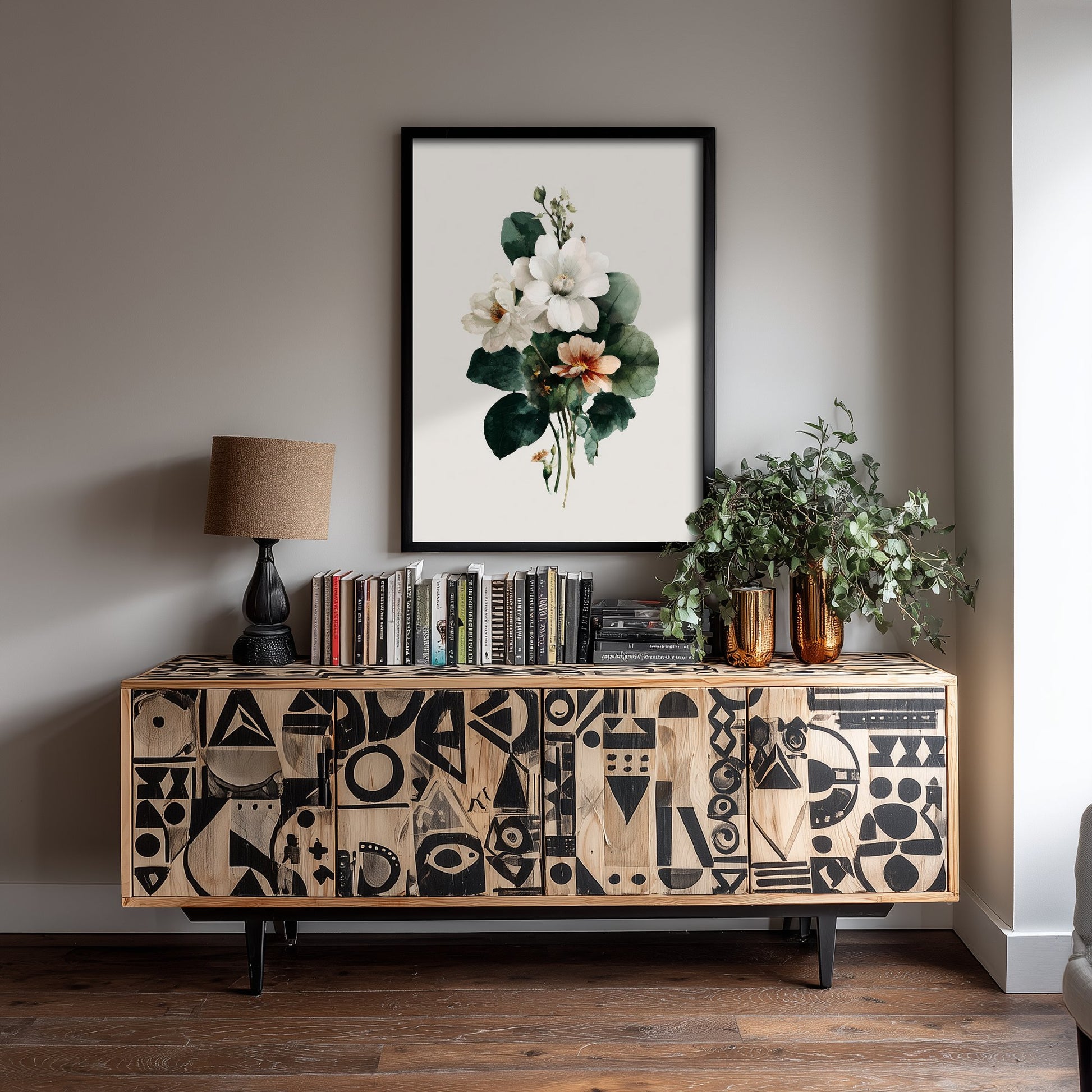 Vintage Flower Watercolour Art Print - Bouquet Poster - Botanical Watercolour - Green White Blooms V14 2/3