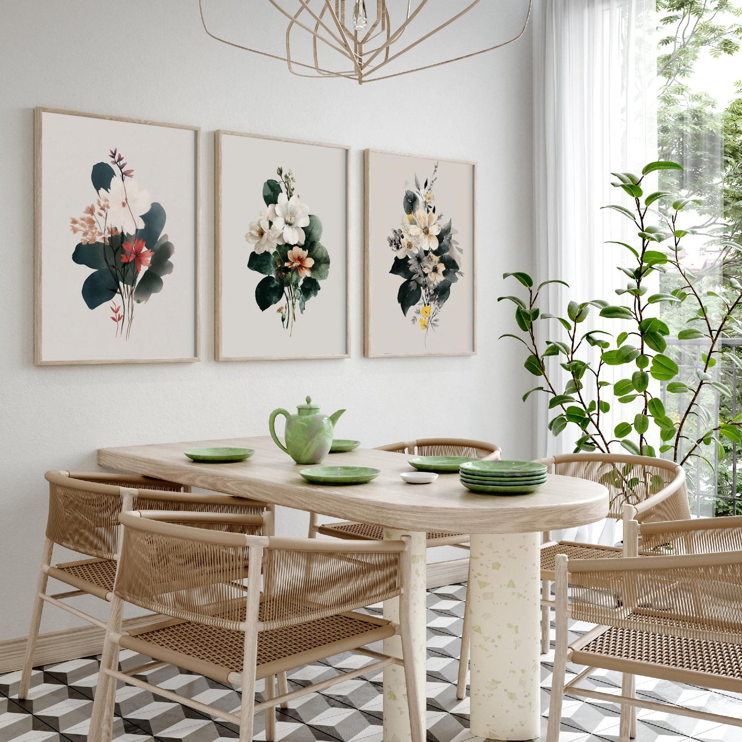 Vintage Floral Poster Set of Three Art Prints | Magnolia Camellia Bouquet Watercolour V14