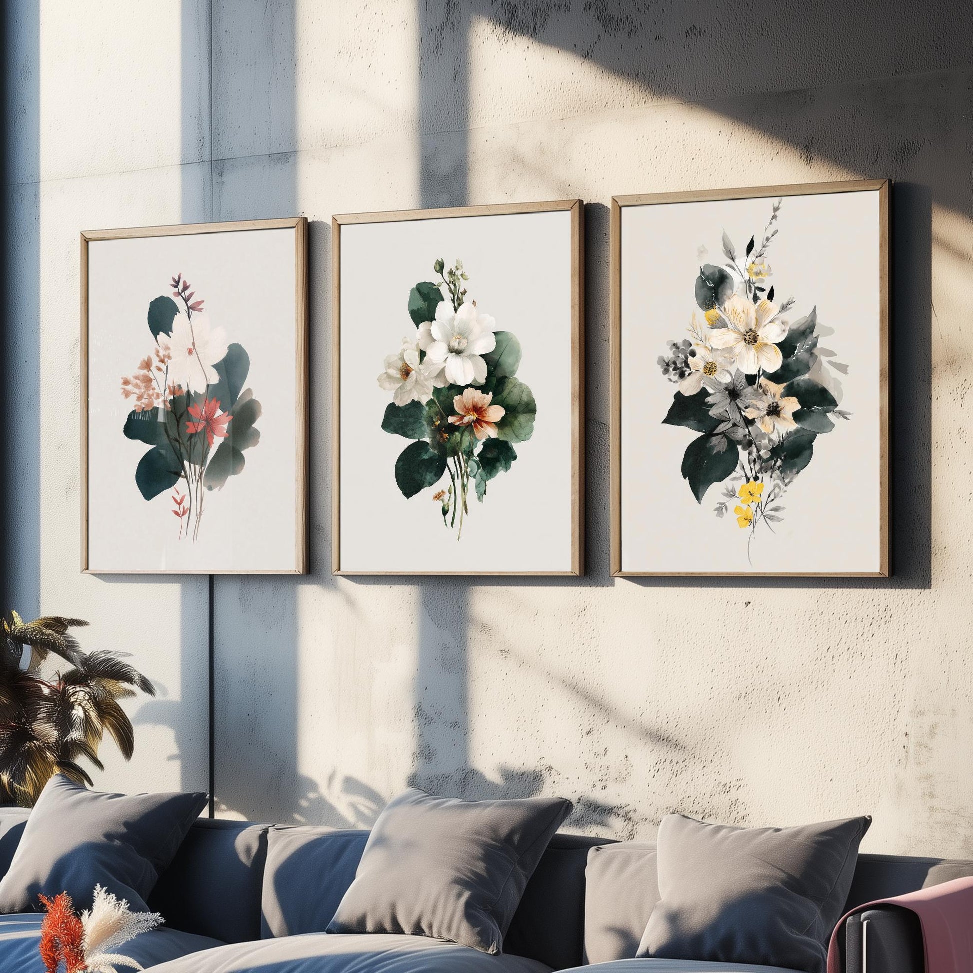 Vintage Floral Poster Set of Three Art Prints | Magnolia Camellia Bouquet Watercolour V14