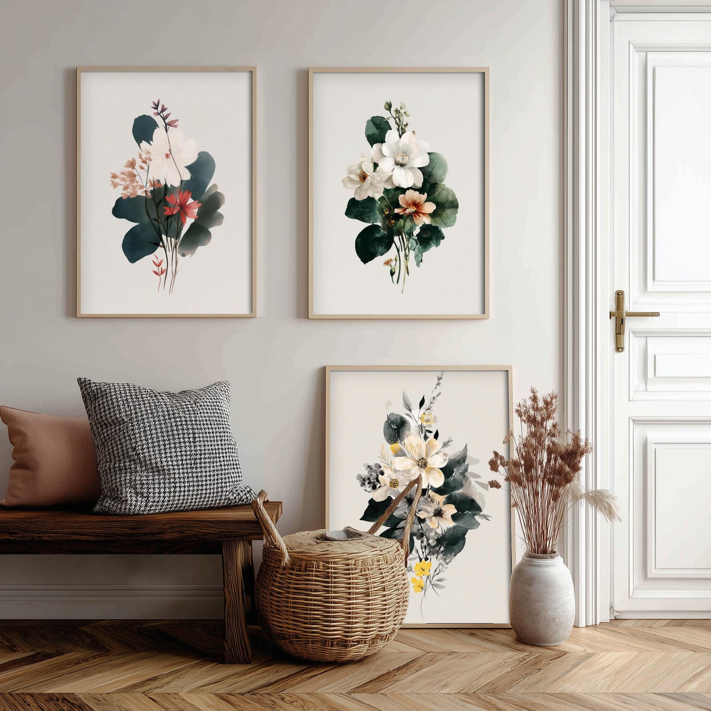Vintage Floral Poster Set of Three Art Prints | Magnolia Camellia Bouquet Watercolour V14