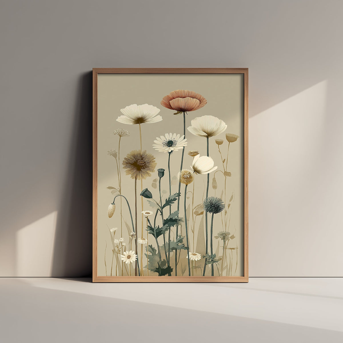 Vintage Wildflower Art Print - Meadow Poster - Botanical Illustration - Poppy Daisy Meadow V15 1/3