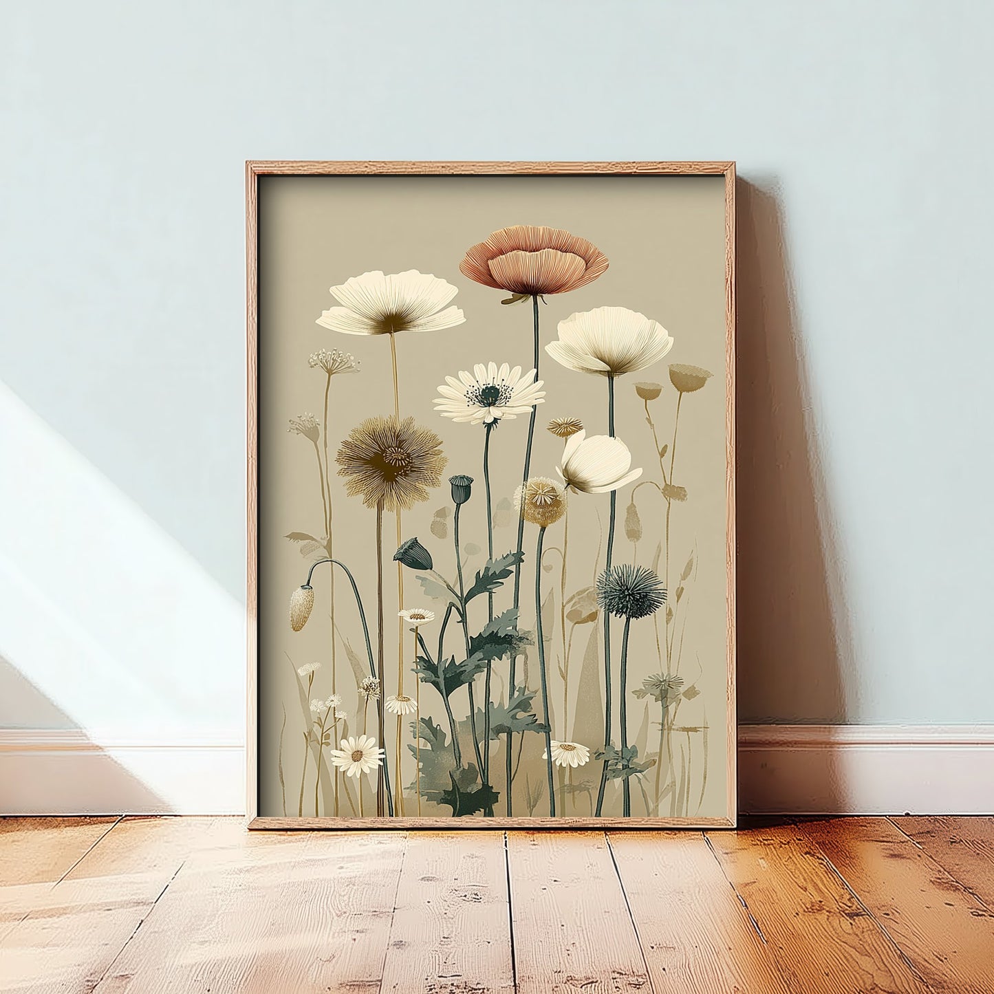 Vintage Wildflower Art Print - Meadow Poster - Botanical Illustration - Poppy Daisy Meadow V15 1/3