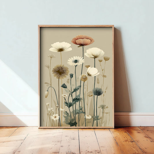 Vintage Wildflower Art Print - Meadow Poster - Botanical Illustration - Poppy Daisy Meadow V15 1/3