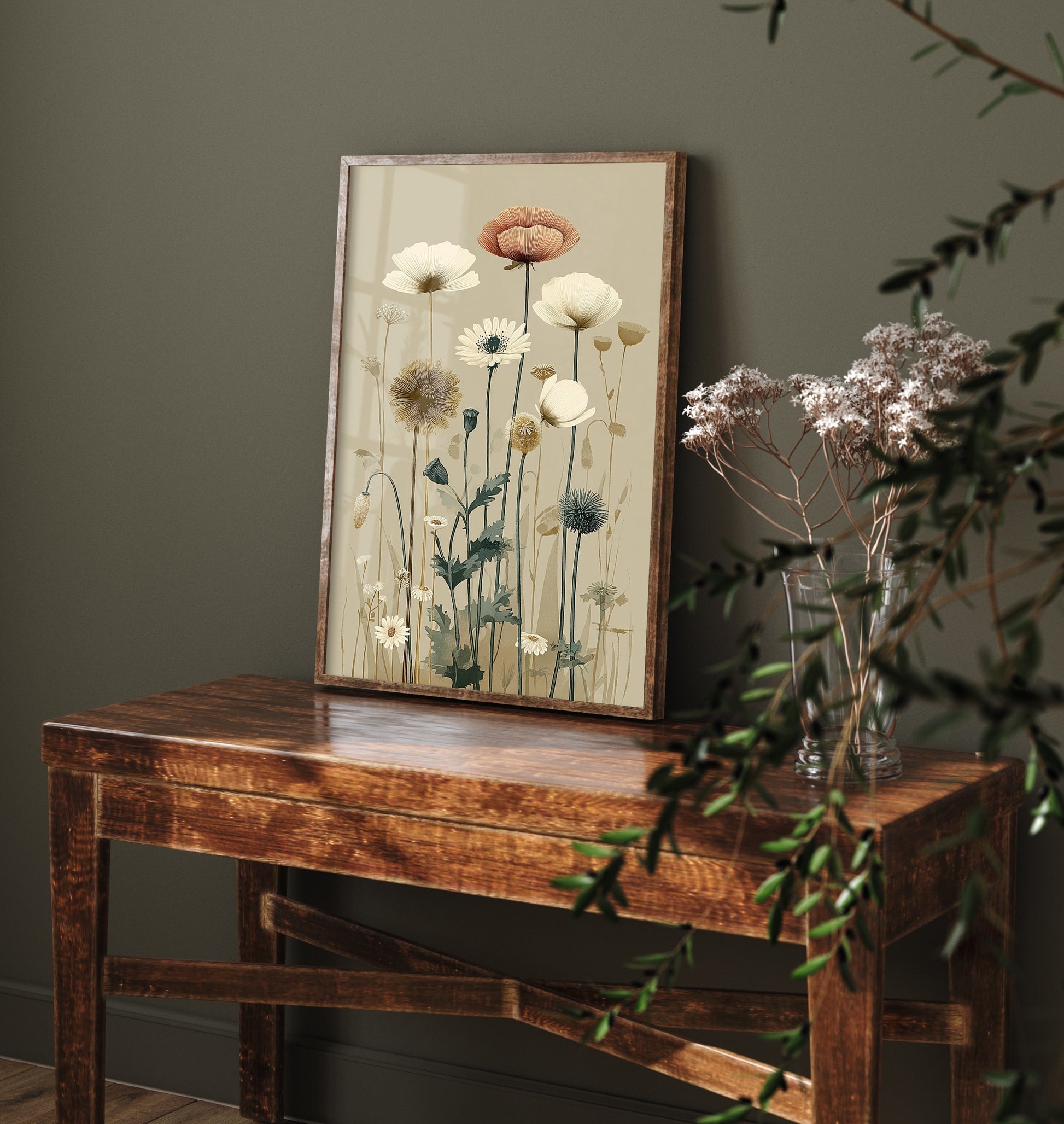 Vintage Wildflower Art Print - Meadow Poster - Botanical Illustration - Poppy Daisy Meadow V15 1/3
