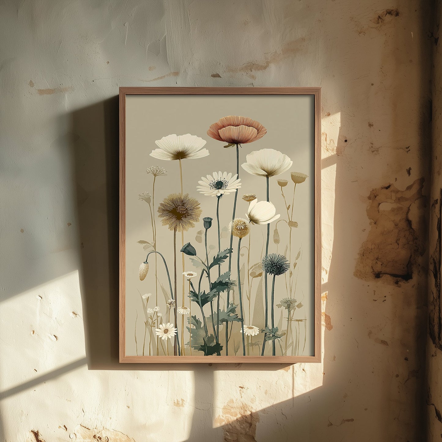 Vintage Wildflower Art Print - Meadow Poster - Botanical Illustration - Poppy Daisy Meadow V15 1/3