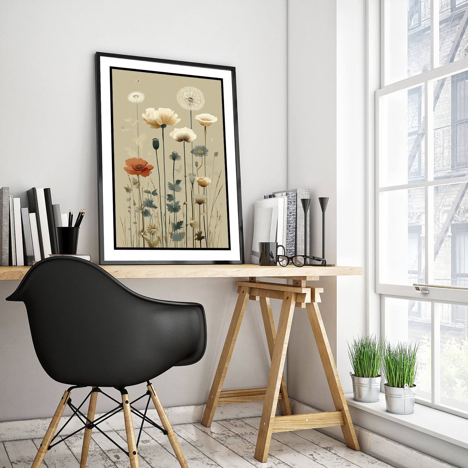 Vintage Wildflower Art Print - Meadow Poster - Botanical Illustration - Dandelion Meadow V15 2/3
