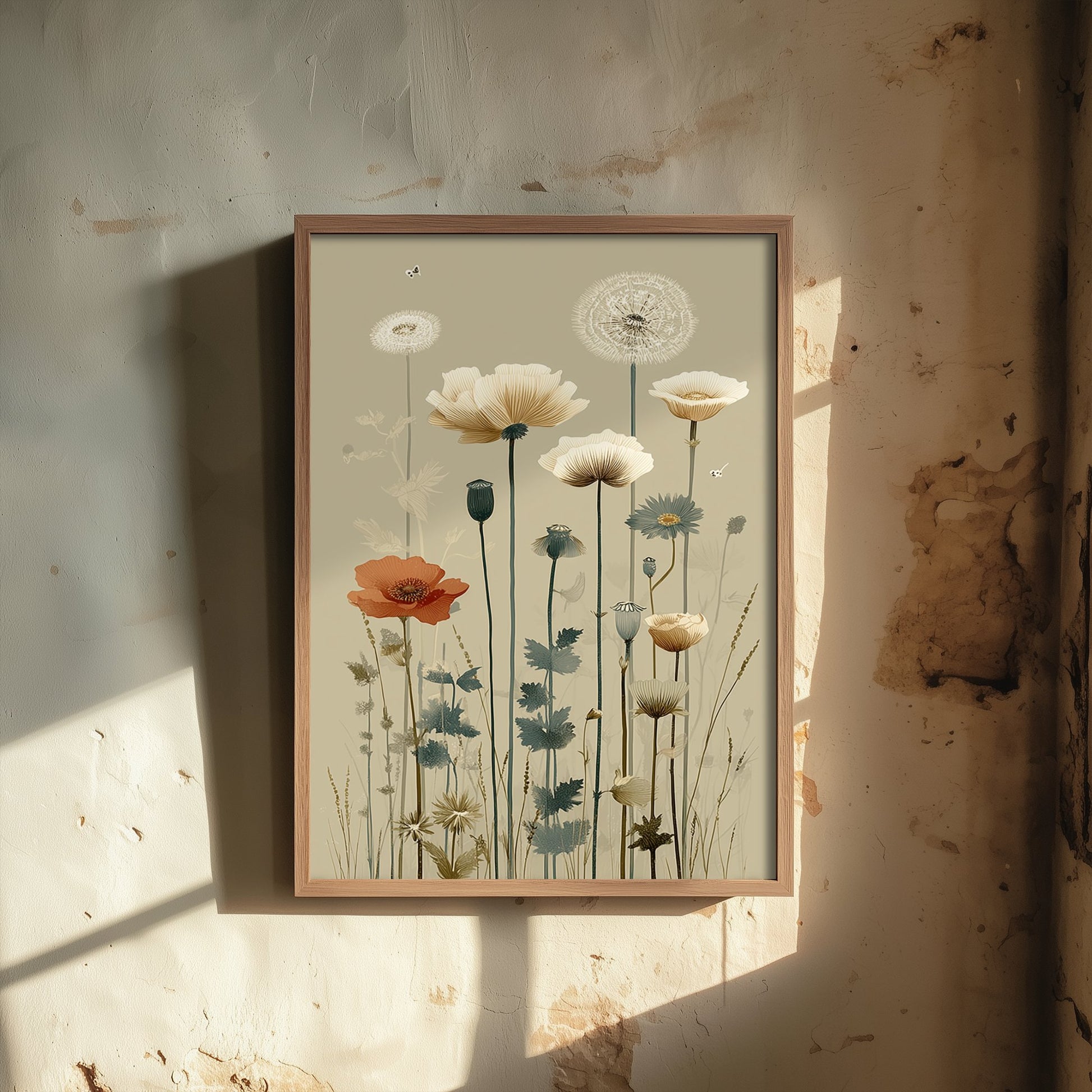 Vintage Wildflower Art Print - Meadow Poster - Botanical Illustration - Dandelion Meadow V15 2/3