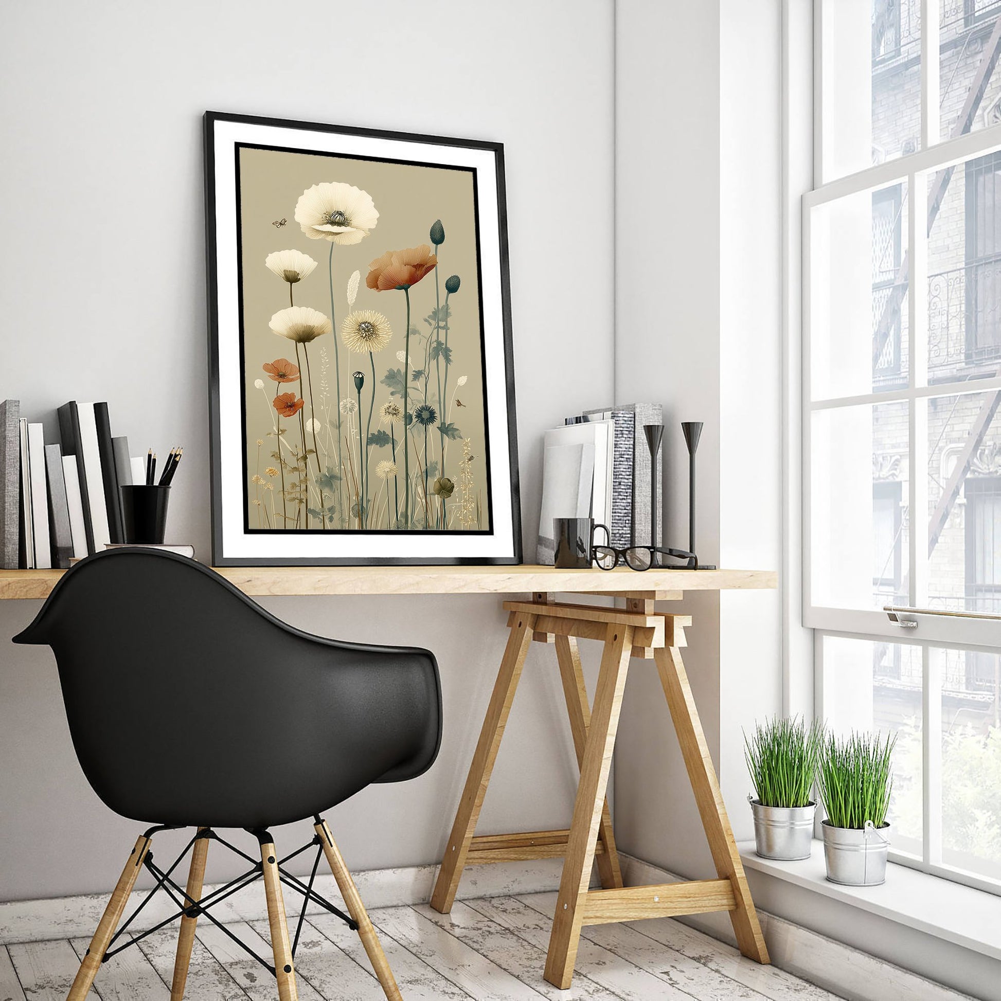 Vintage Wildflower Art Print - Meadow Poster - Botanical Illustration - Poppy Meadow V15 3/3