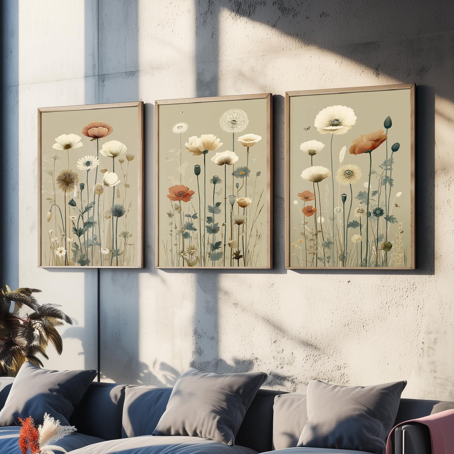 Vintage Wildflower Poster Set of Three Art Prints | Poppy Daisy Meadow Illustration V15