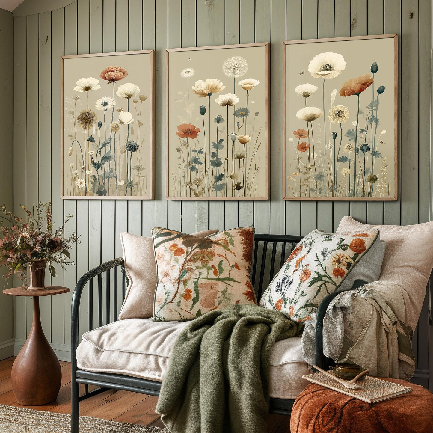 Vintage Wildflower Poster Set of Three Art Prints | Poppy Daisy Meadow Illustration V15