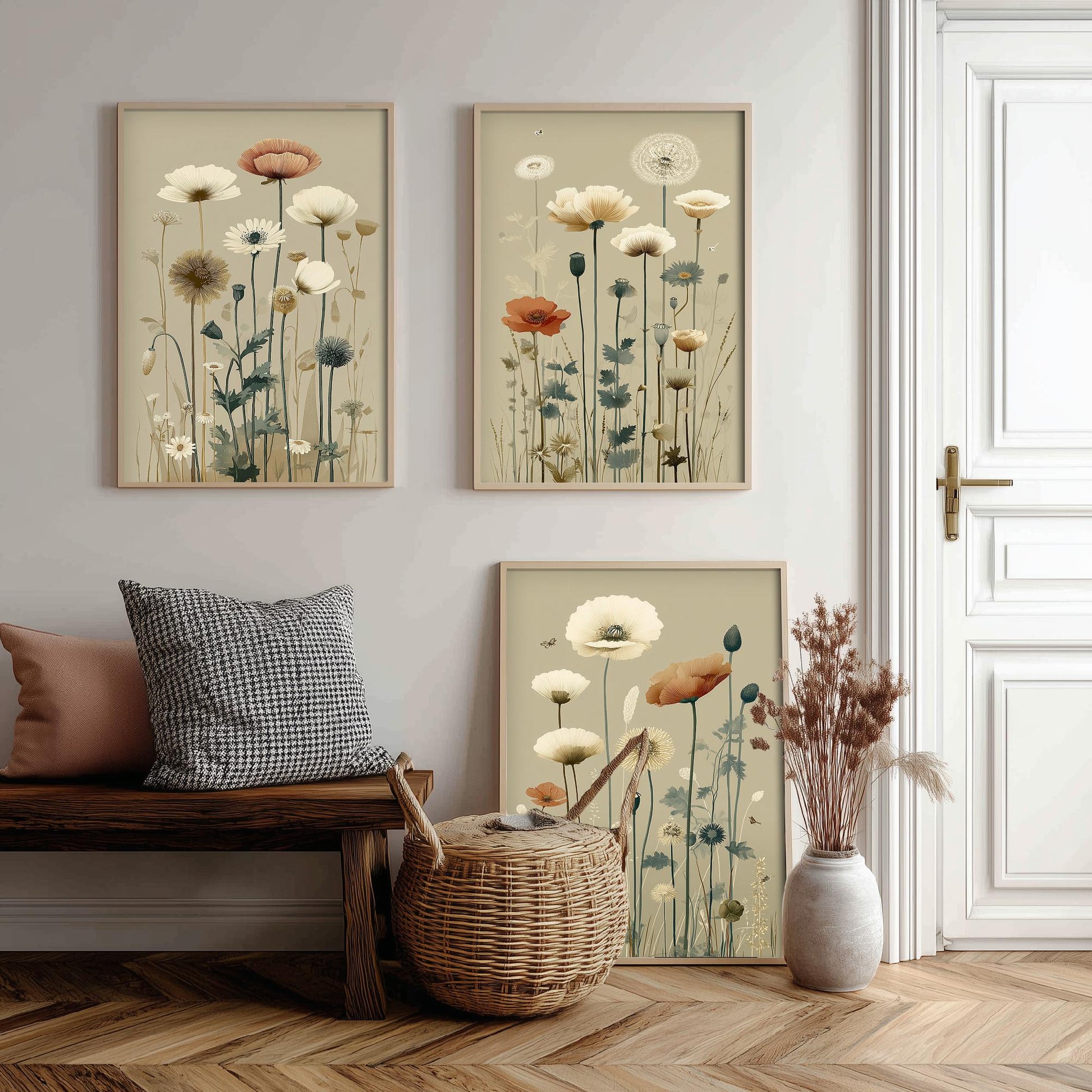 Vintage Wildflower Poster Set of Three Art Prints | Poppy Daisy Meadow Illustration V15