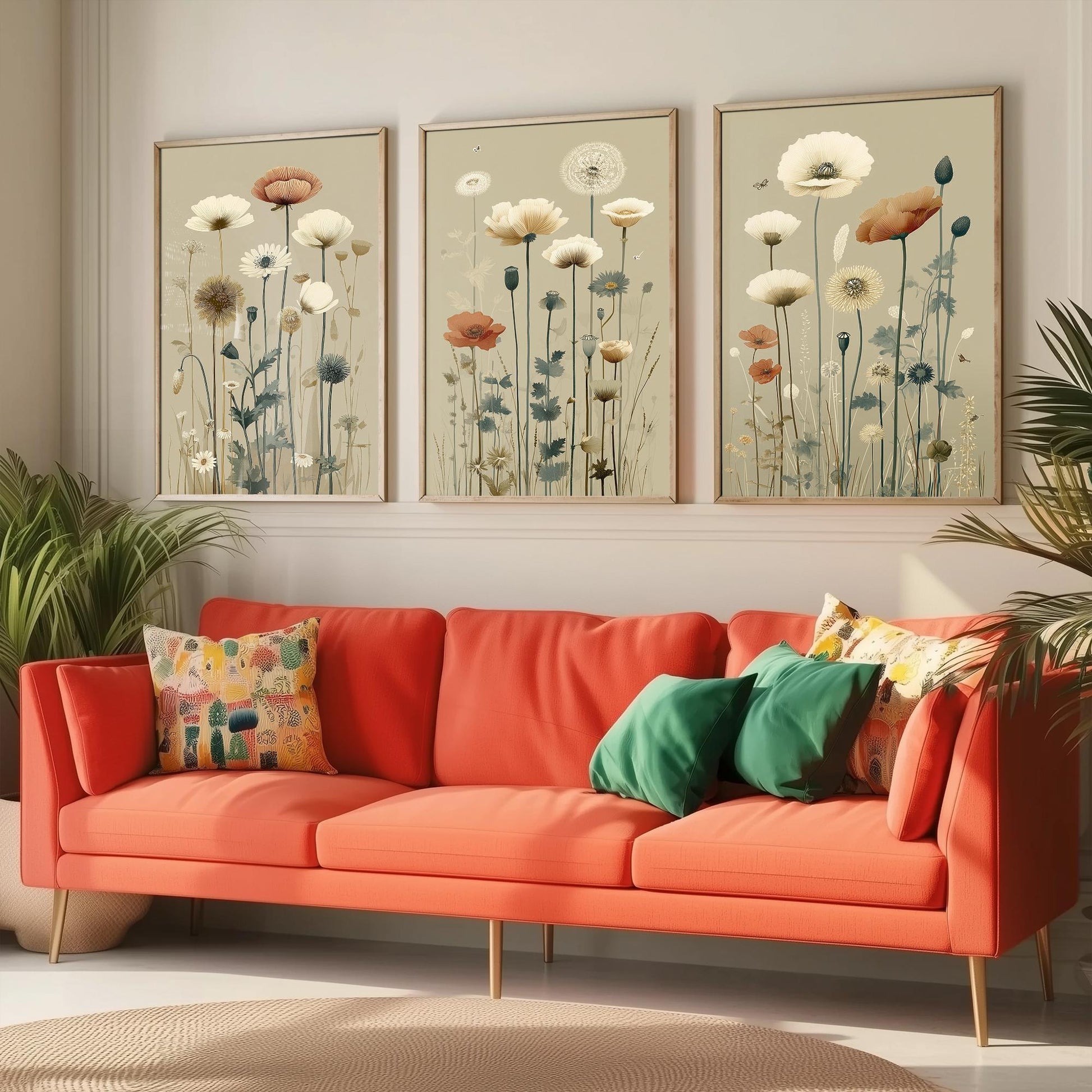 Vintage Wildflower Poster Set of Three Art Prints | Poppy Daisy Meadow Illustration V15