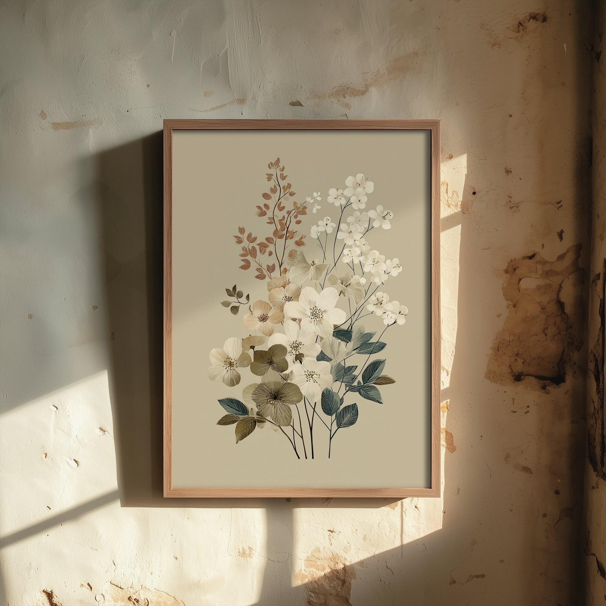 Vintage Botanical Art Print - Blossom Cluster Poster - Wildflower Illustration - Soft Neutral Blooms V16 1/3