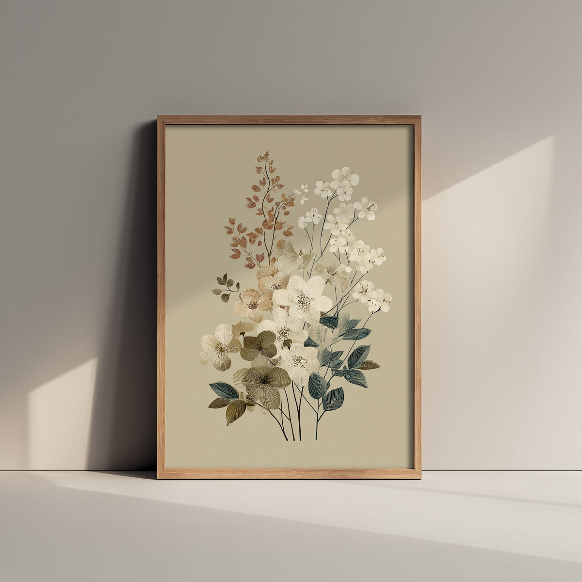 Vintage Botanical Art Print - Blossom Cluster Poster - Wildflower Illustration - Soft Neutral Blooms V16 1/3
