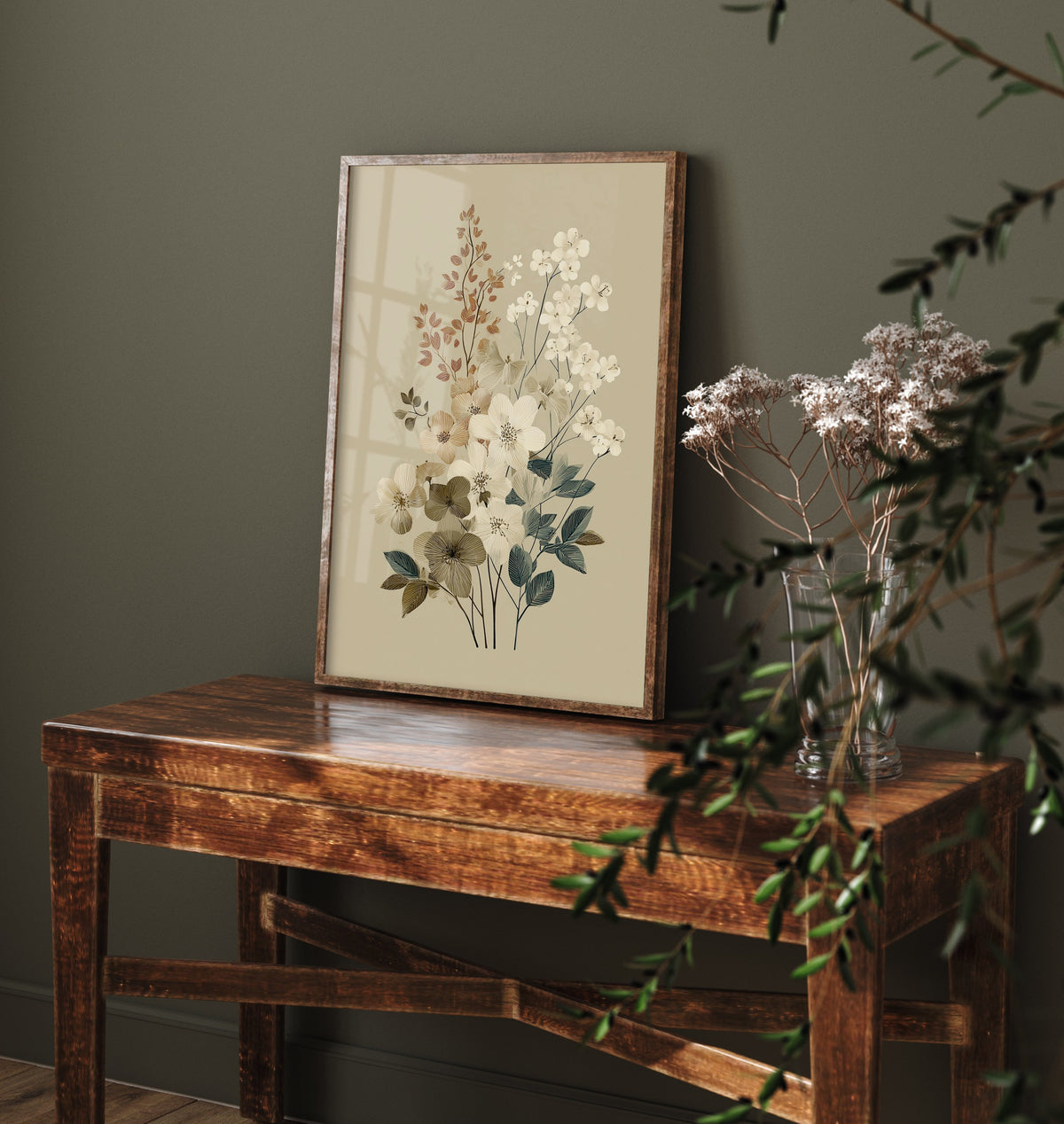 Vintage Botanical Art Print - Blossom Cluster Poster - Wildflower Illustration - Soft Neutral Blooms V16 1/3