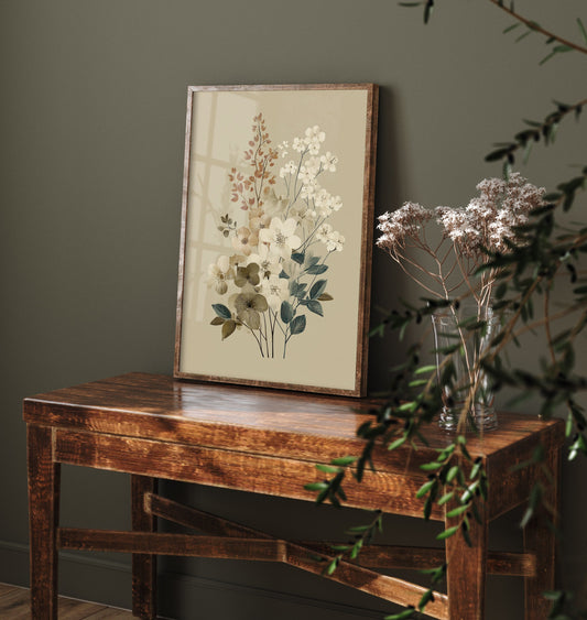 Vintage Botanical Art Print - Blossom Cluster Poster - Wildflower Illustration - Soft Neutral Blooms V16 1/3