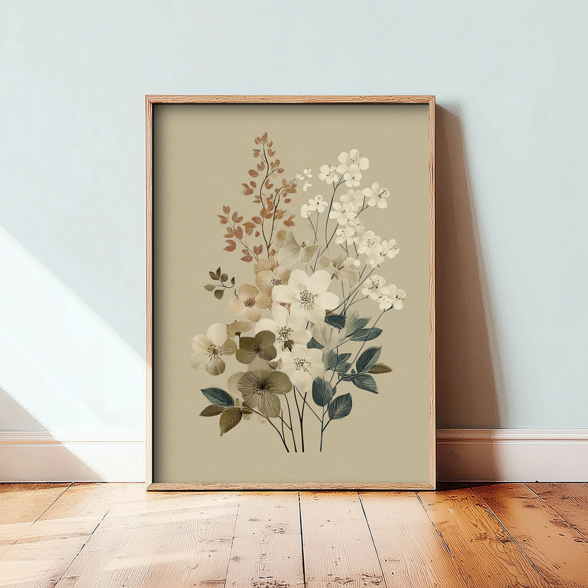 Vintage Botanical Art Print - Blossom Cluster Poster - Wildflower Illustration - Soft Neutral Blooms V16 1/3