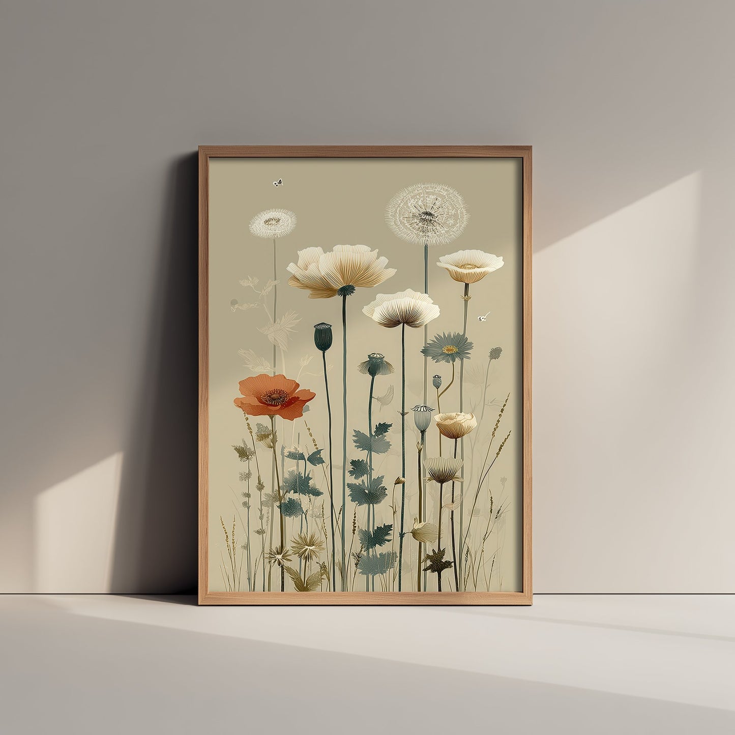 Vintage Wildflower Art Print - Meadow Poster - Botanical Illustration - Poppy Dandelion Meadow V16 2/3