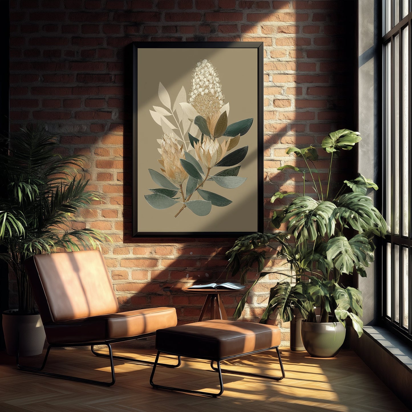 Vintage Botanical Art Print - Bold Protea Poster - Stylised Floral Illustration - Blue Green Leaves V17 1/3