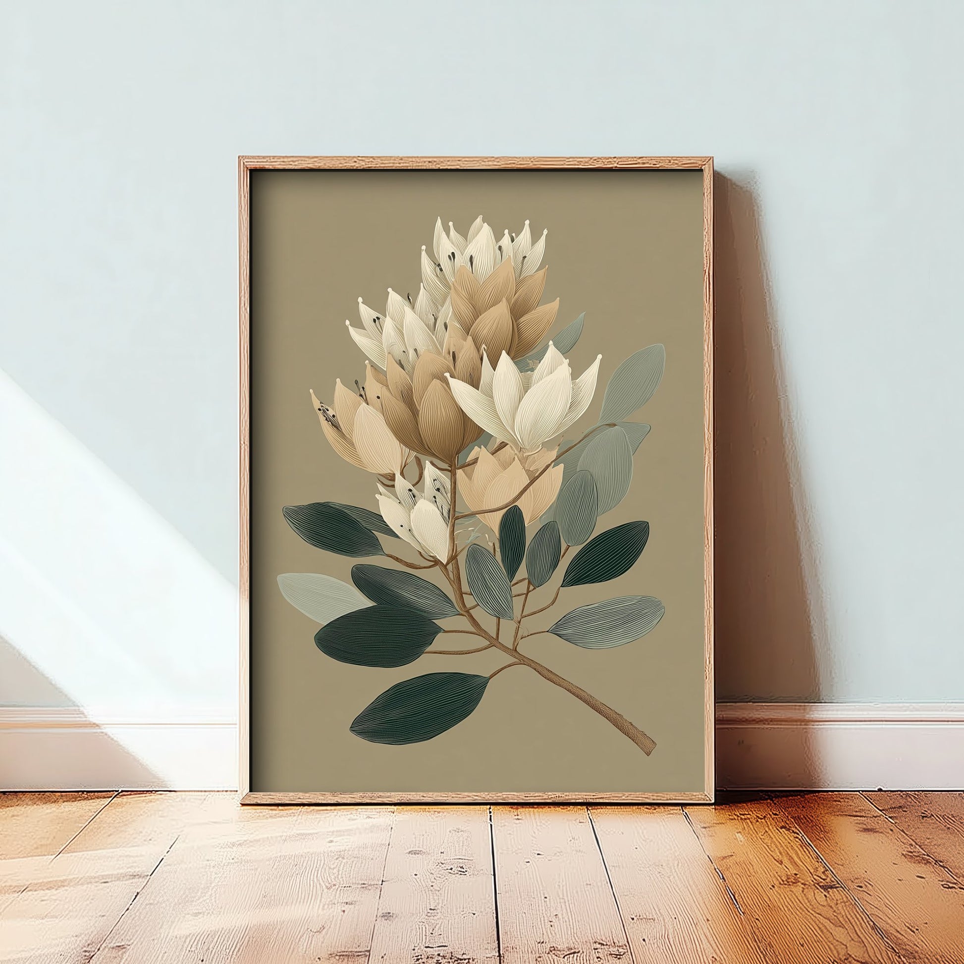 Vintage Botanical Art Print - Bold Protea Poster - Stylised Floral Illustration - Cream Bloom V17 2/3