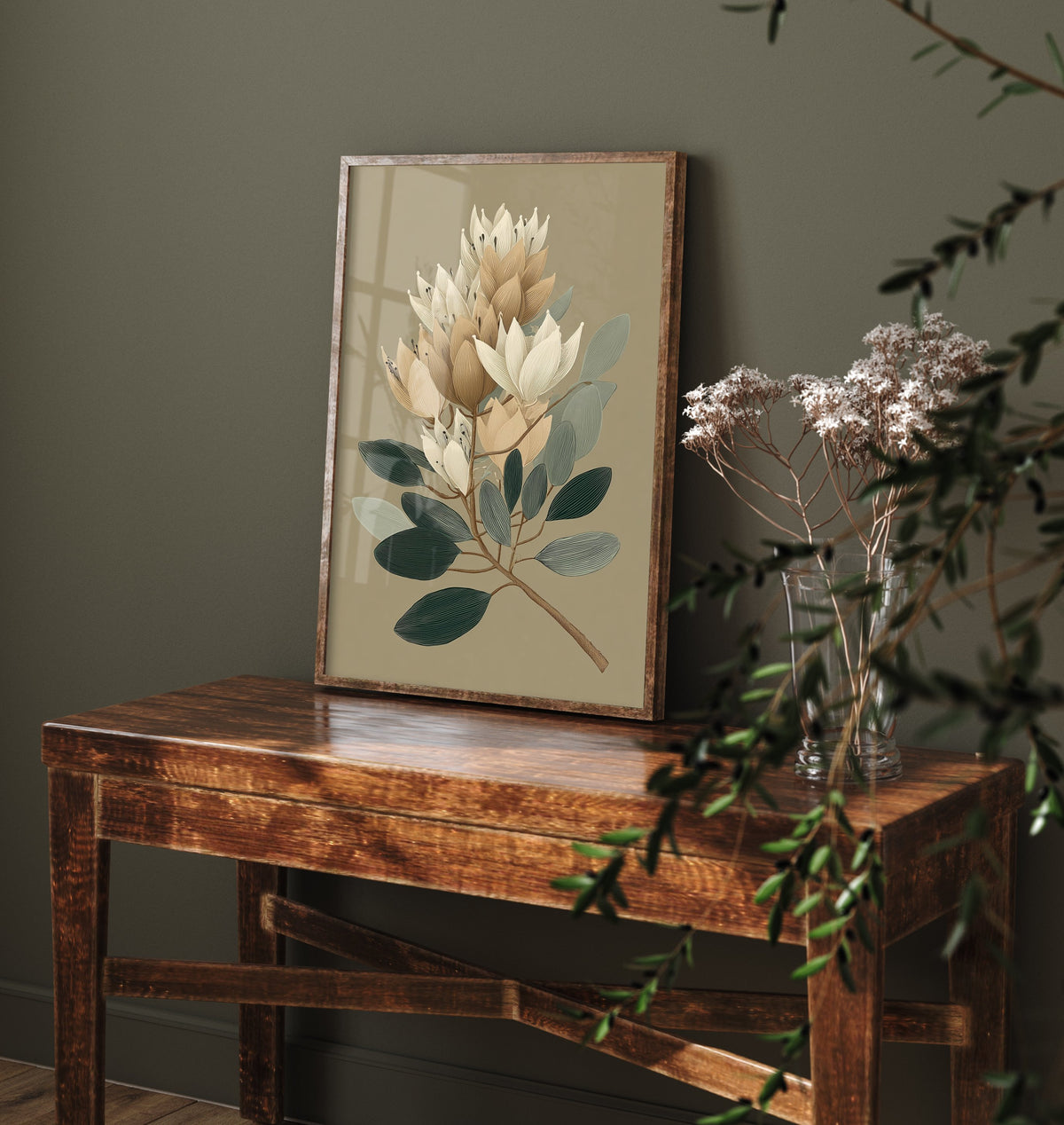 Vintage Botanical Art Print - Bold Protea Poster - Stylised Floral Illustration - Cream Bloom V17 2/3