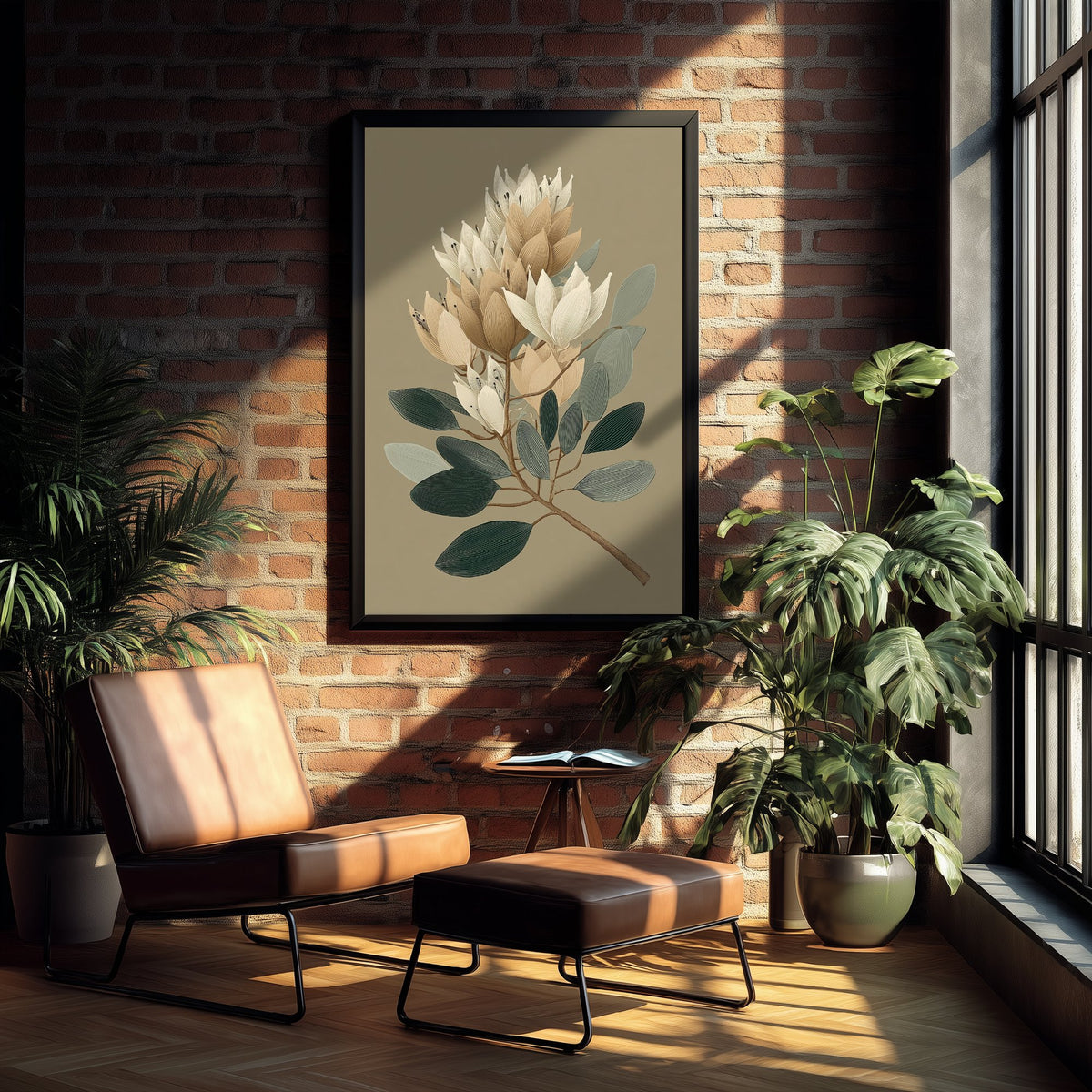 Vintage Botanical Art Print - Bold Protea Poster - Stylised Floral Illustration - Cream Bloom V17 2/3
